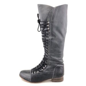 Steve Madden Perrin Gray Leather Military Lace up Tall Riding Boots
